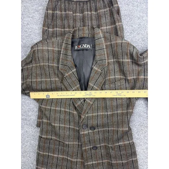 Vintage ESCADA By Margaretha Ley Skirt Suit Womens 36 Brown Plaid Wool Germany - Picture 5 of 11